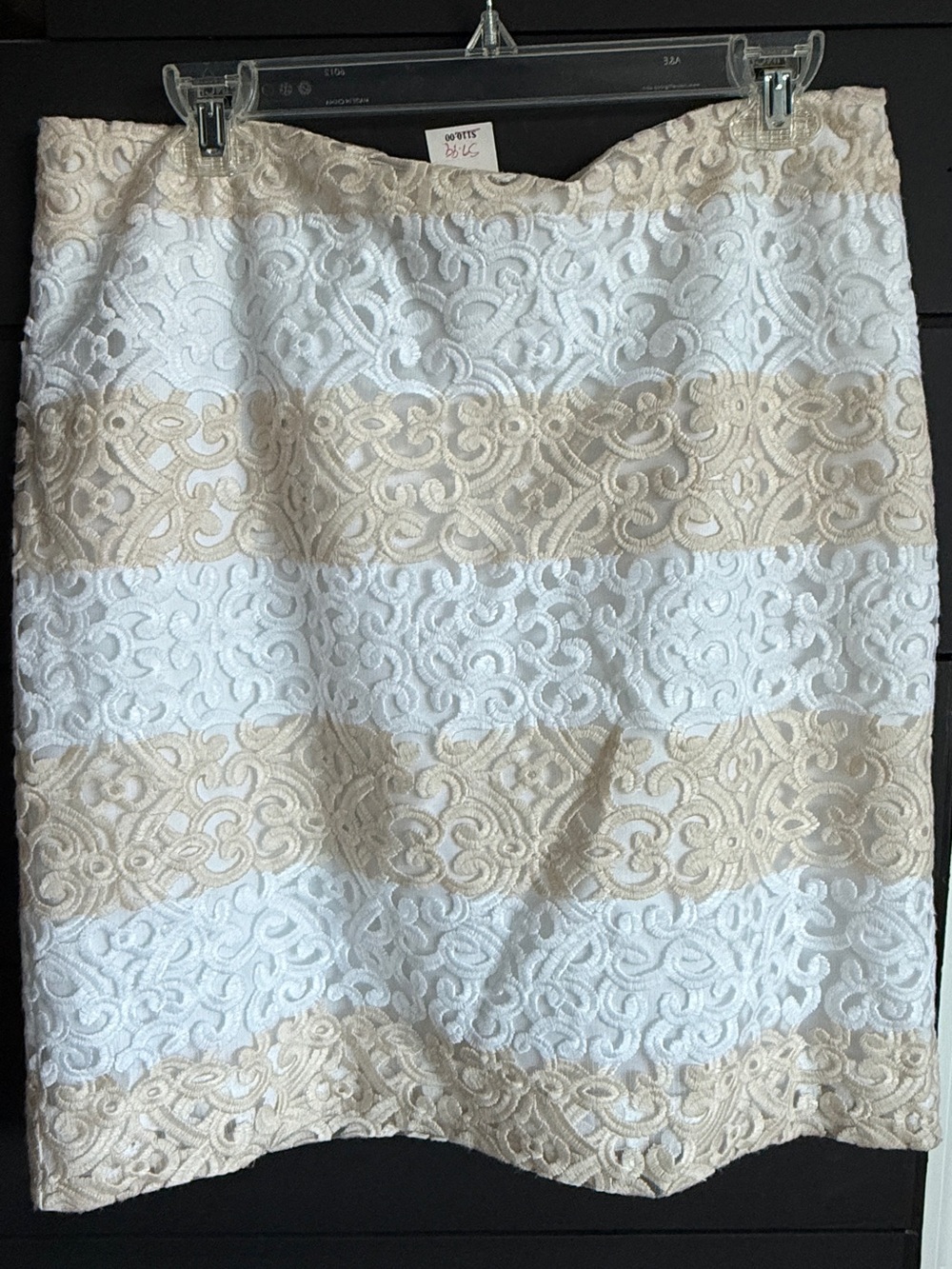 White House Black Market Striped Lace Pencil Skirt in White and Cream